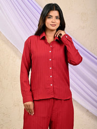 Maroon Cotton Co-Ord Set For Women