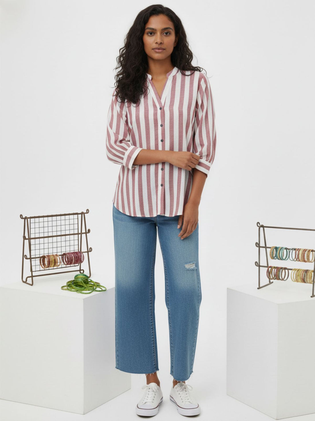 Maroon Pleated shoulder Stripe Shirt