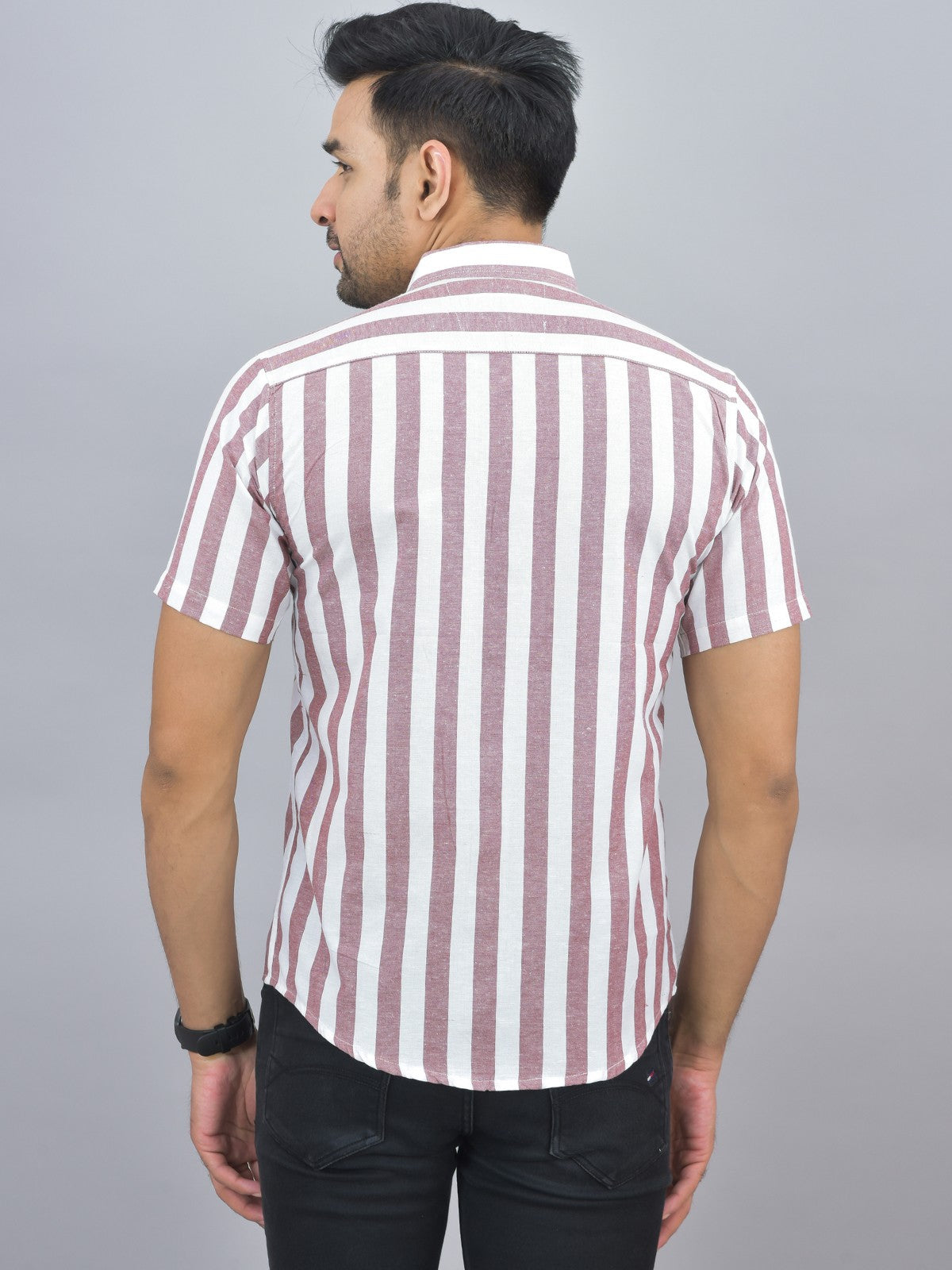 Pack Of 2 Quaclo Couple Maroon Striped Cotton Shirts