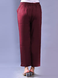 Women Regular Fit Wine Rayon Trouser