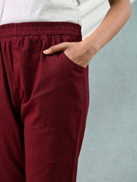 Women's Maroon Regular Fit Elastic Cotton Trouser