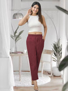 Maroon Half Elastic Airy Linen Cotton Pants