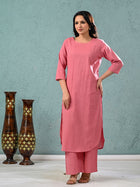 Womens Solid Mauve Pink Cotton Kurta Plazzo Set