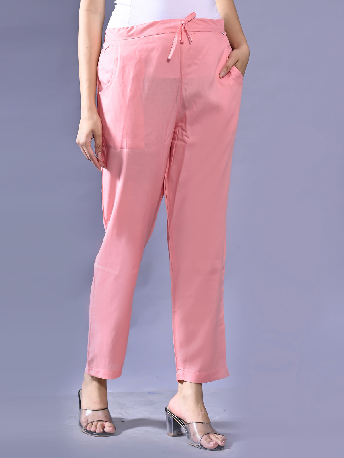 Women Regular Fit Mauve Pink Rayon Trouser