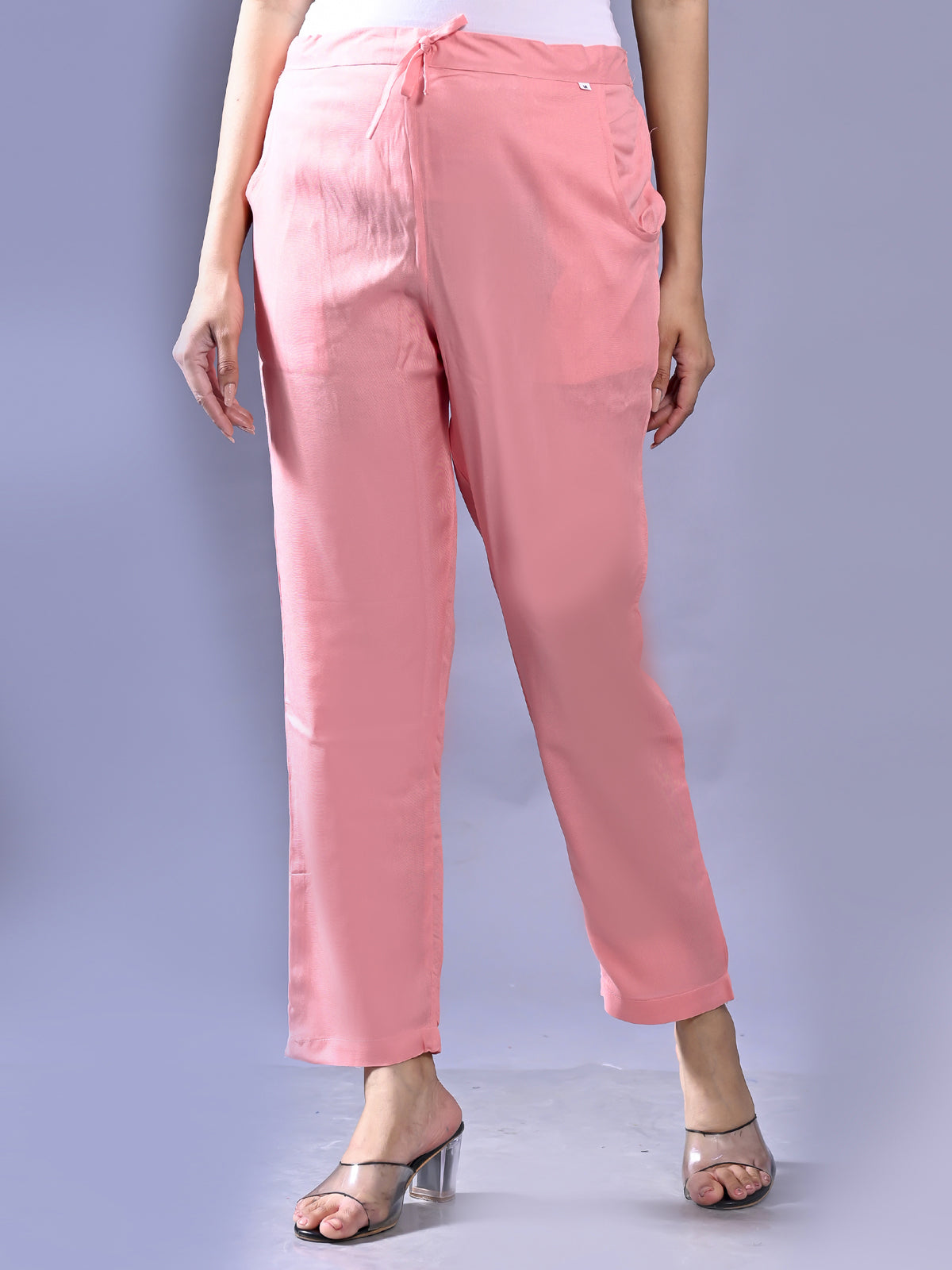 Women Regular Fit Mauve Pink Rayon Trouser