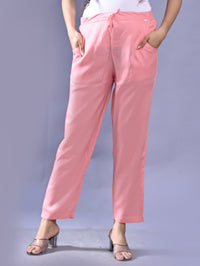 Women Regular Fit Mauve Pink Rayon Trouser