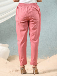 Women's Mauve Pink Regular Fit Elastic Cotton Trouser