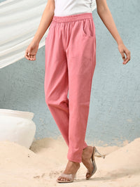 Women's Mauve Pink Regular Fit Elastic Cotton Trouser