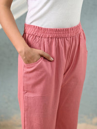 Women's Mauve Pink Regular Fit Elastic Cotton Trouser