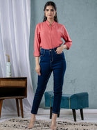 Women Solid Mauve Pink Viscose Shirt