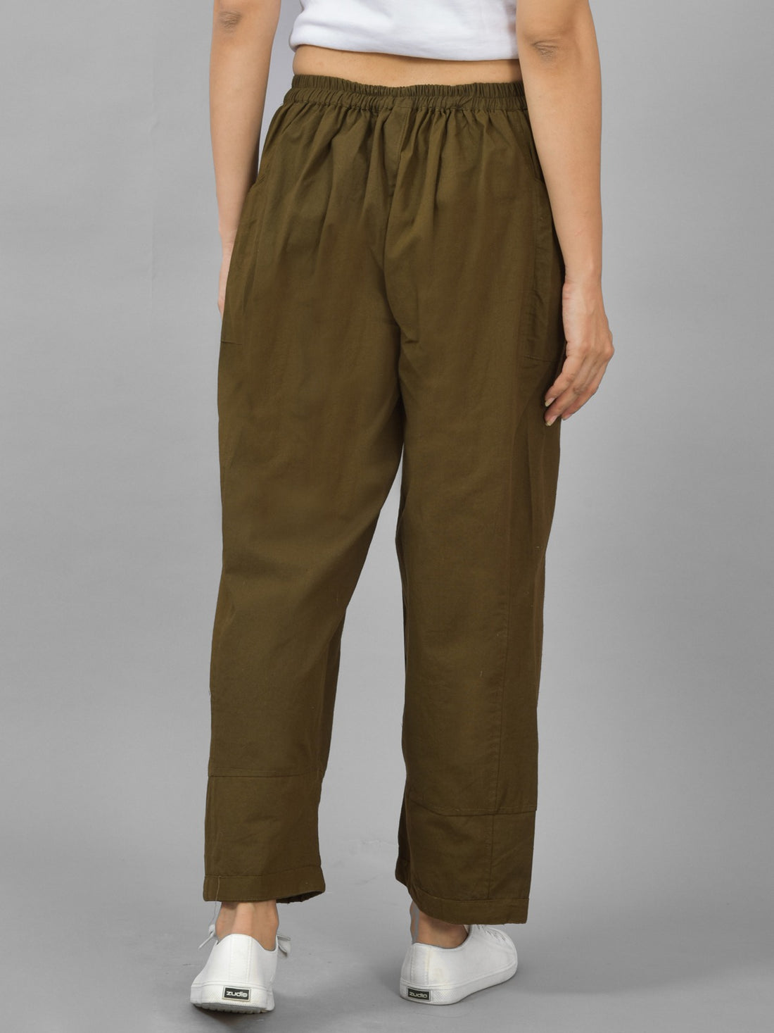 Womens Mehndi Green Side Pocket Pure Cotton Straight Cargo Pant