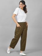 Womens Mehndi Green Side Pocket Pure Cotton Straight Cargo Pant