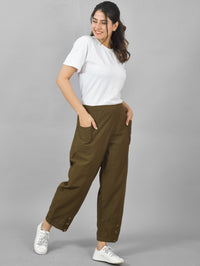 Combo Pack Of Womens White And Mehendi Green Side Pocket Straight Cargo Pants