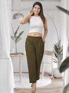 Mehendi Green Half Elastic Airy Linen Cotton Pants
