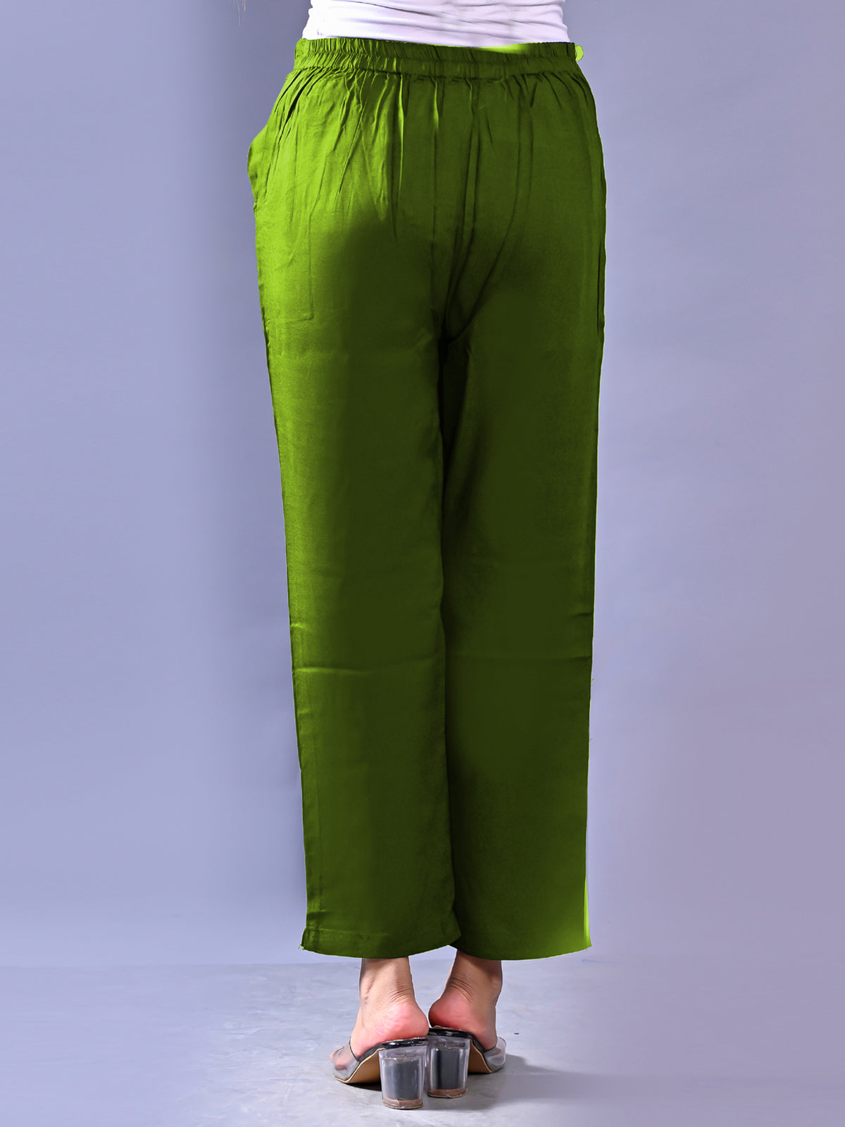 Women Regular Fit Mehndi Green Rayon Trouser