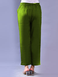 Women Regular Fit Mehndi Green Rayon Trouser