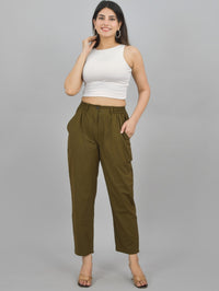 Combo Pack Of 2 Beige And Mehendi Green Womens Cotton Formal Pants