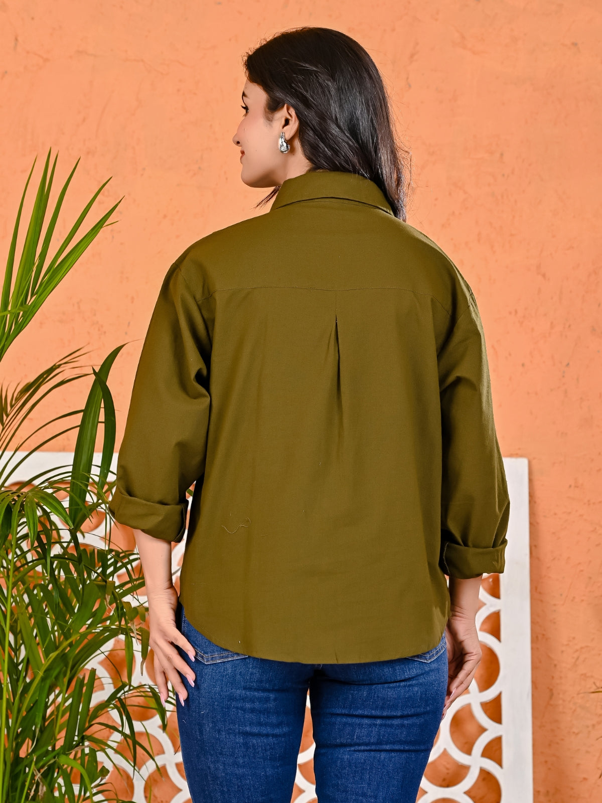 Pack Of 2 Womens Grey And Mehendi Green Cotton Loose Fit Shirt Combo