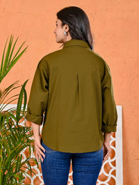 Pack Of 2 Womens Grey And Mehendi Green Cotton Loose Fit Shirt Combo