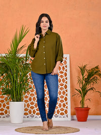 Pack Of 2 Womens Mehendi Green And Wine Cotton Loose Fit Shirt Combo