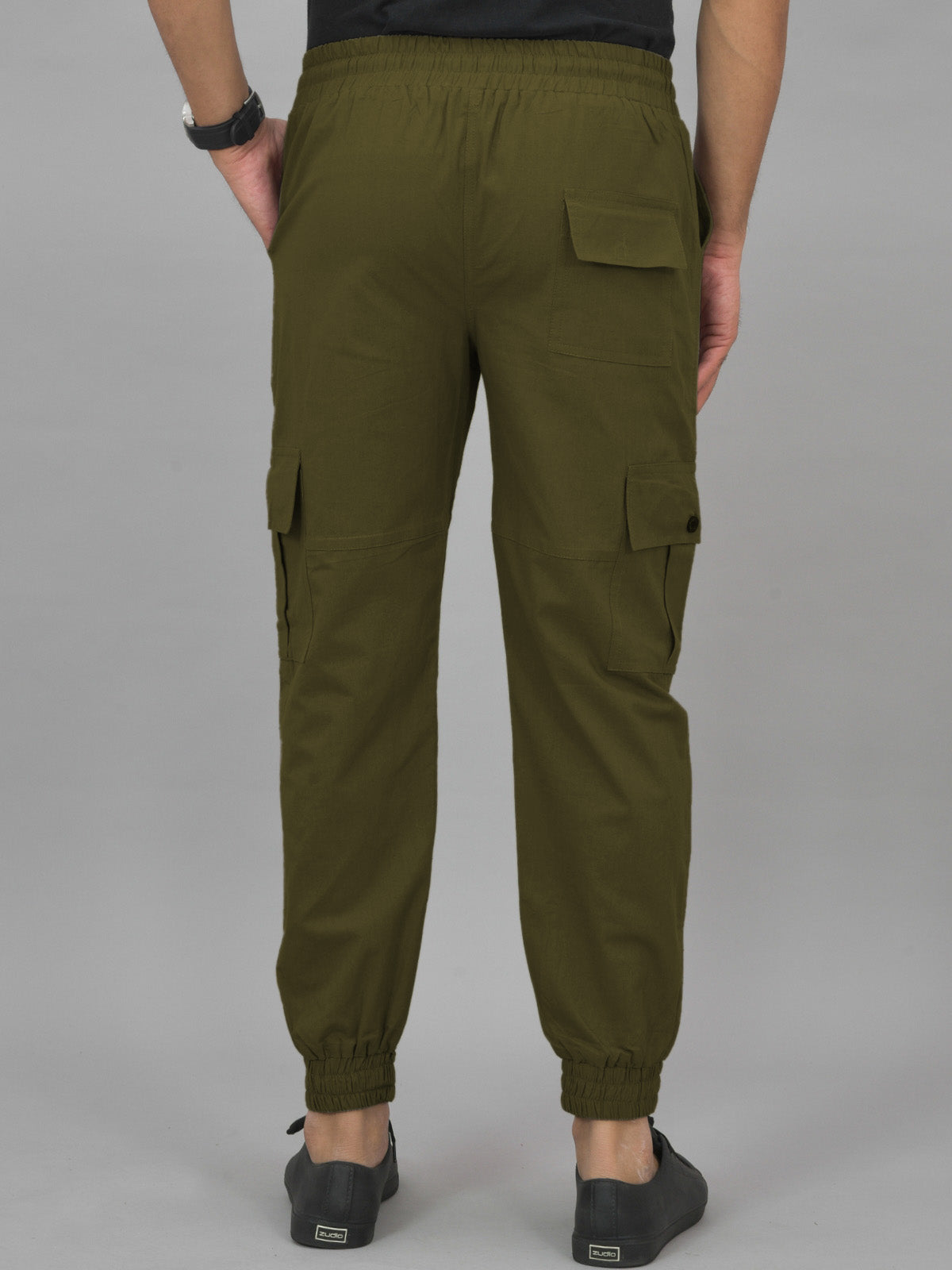 Combo Pack Of Mens Melange Grey And Mehndi Green Five Pocket Cotton Cargo Pants