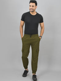 Mens Mehndi Green Regular Fit 5 Pocket Cotton Cargo Pants
