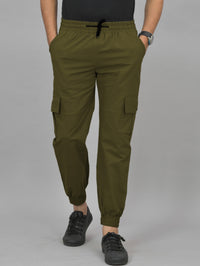 Combo Pack Of Mens Melange Grey And Mehndi Green Five Pocket Cotton Cargo Pants
