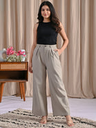 Womens Melange Grey Cotton Wide Leg Pants