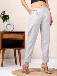 Women Solid Melange Grey South Cotton Trouser