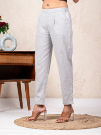 Women Solid Melange Grey South Cotton Trouser