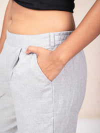 Women Solid Melange Grey South Cotton Trouser