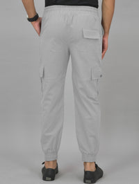 Mens Melange Grey Regular Fit 5 Pocket Cotton Cargo Pants