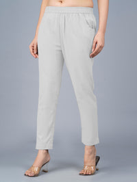 Women's Melage Grey Regular Fit Elastic Cotton Trouser