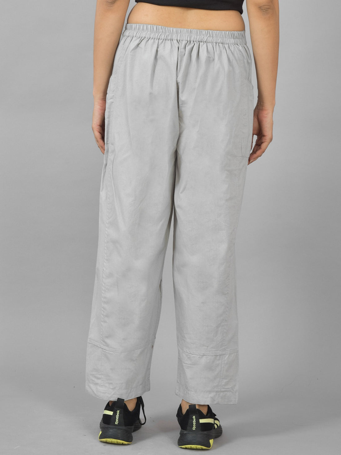 Womens Melange Grey Side Pocket Pure Cotton Straight Cargo Pant