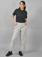 Womens Melange Grey Side Pocket Pure Cotton Straight Cargo Pant