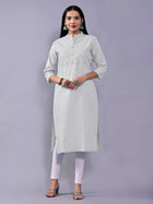 Women Solid Melange Grey Woven South Cotton Kurti