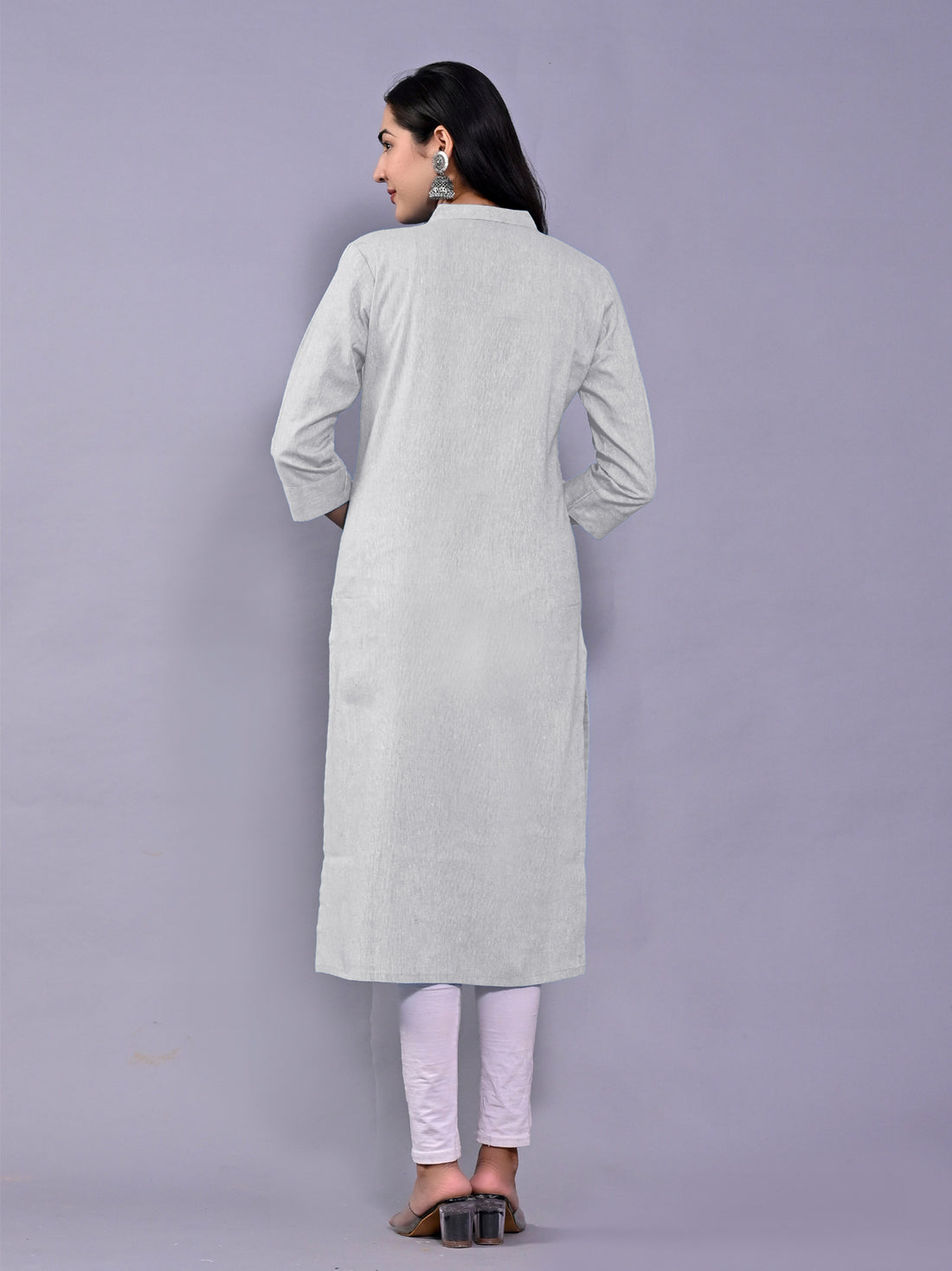 Women Solid Melange Grey Woven South Cotton Kurti