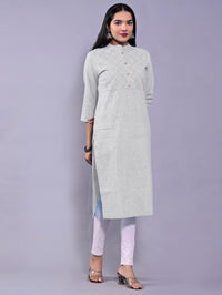 Women Solid Melange Grey Woven South Cotton Kurti