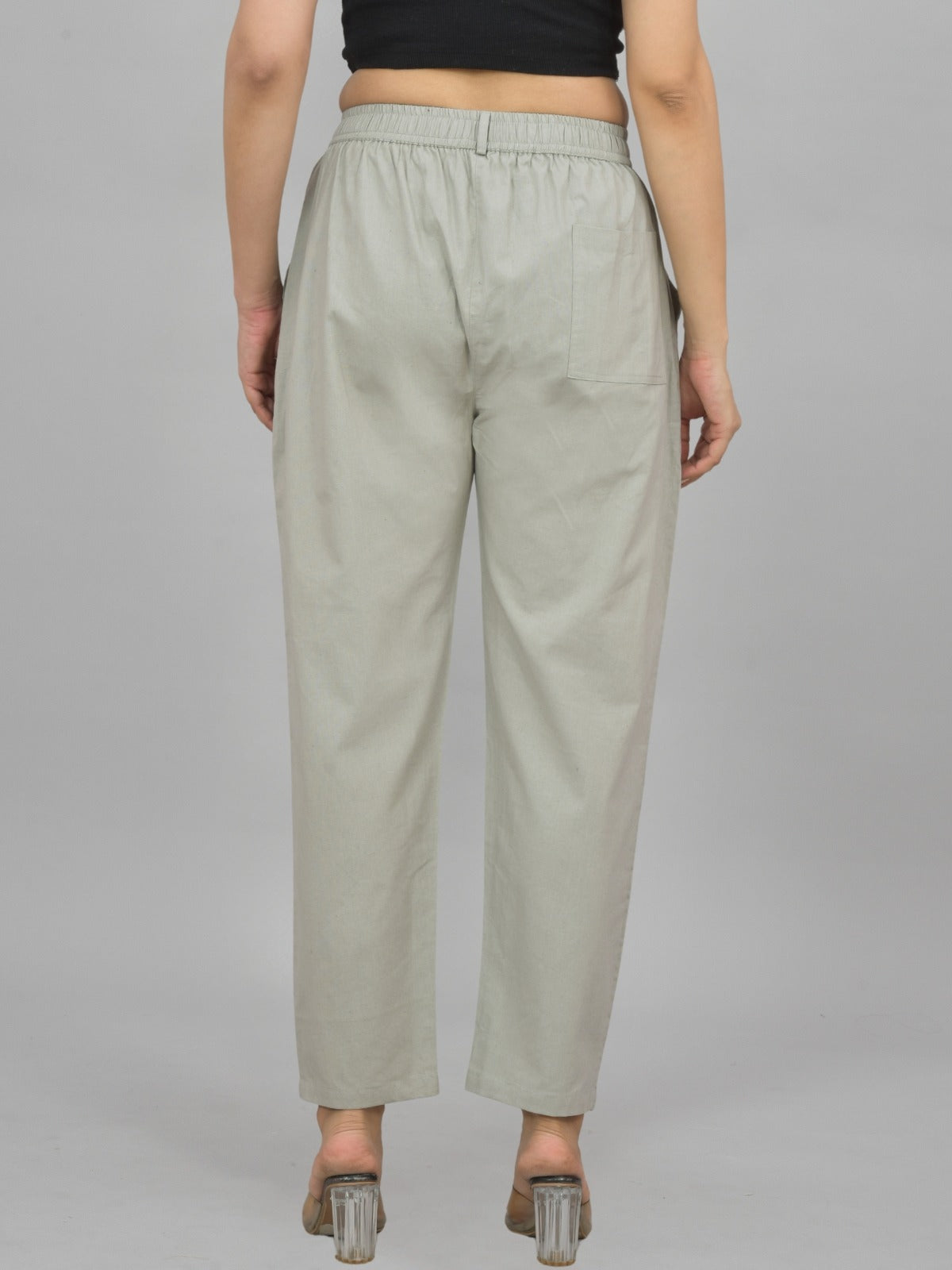 Womens Melange Grey Regular Fit Cotton Formal Trouser