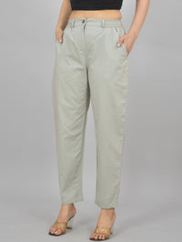 Womens Melange Grey Regular Fit Cotton Formal Trouser