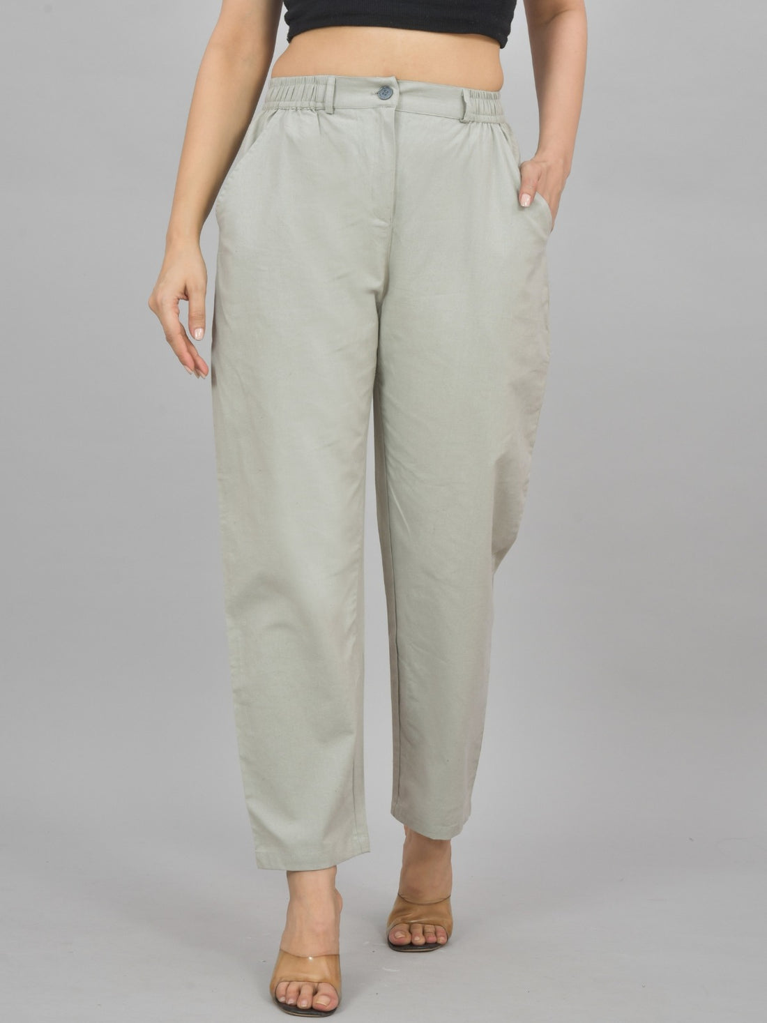 Combo Pack Of 2 Melange Grey And Wine Womens Cotton Formal Pants