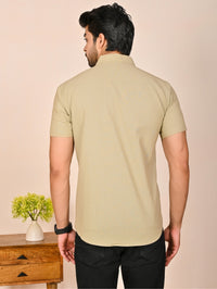 Mens solid Beige Half Sleeve Cotton shirt