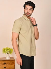 Mens solid Beige Half Sleeve Cotton shirt