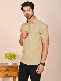 Mens solid Beige Half Sleeve Cotton shirt