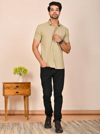 Mens solid Beige Half Sleeve Cotton shirt