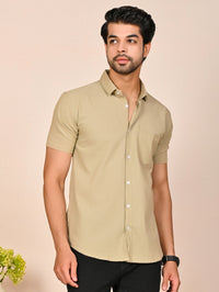 Mens solid Beige Half Sleeve Cotton shirt