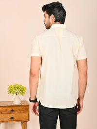 Mens solid Cream Half Sleeve Cotton shirt