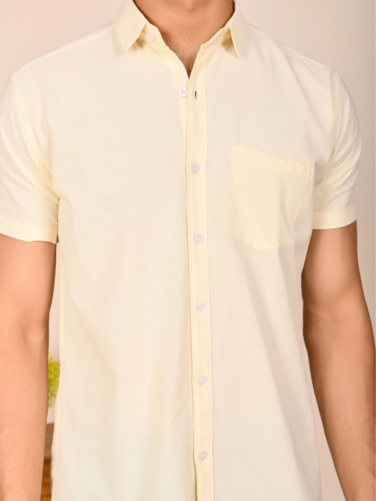 Mens solid Cream Half Sleeve Cotton shirt