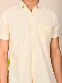 Mens solid Cream Half Sleeve Cotton shirt