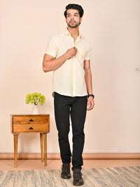 Mens solid Cream Half Sleeve Cotton shirt